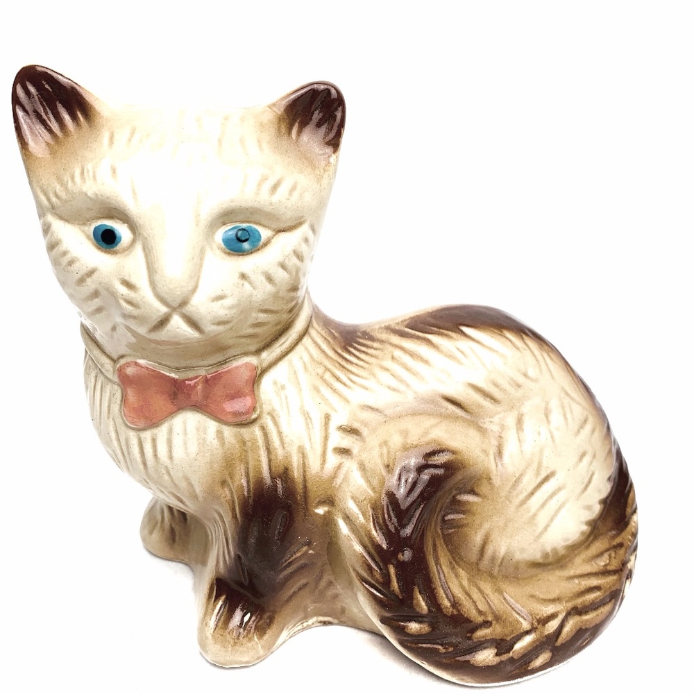 Vintage Red Bow Tie Ceramic Cat Figurine Brazil
